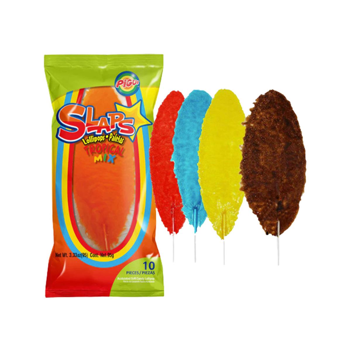 Pigui Slaps Lollipops Tropical Mix 10 Pieces 3.33 Oz