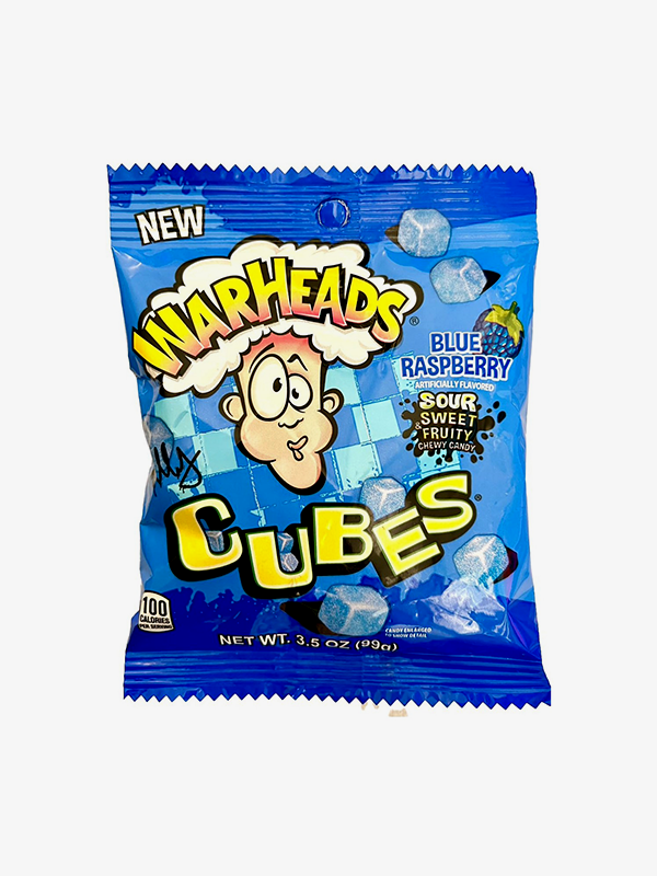 Warheads Cubes Blue Raspberry Sour & Sweet Fruity Chewy Candy 3.5 Oz
