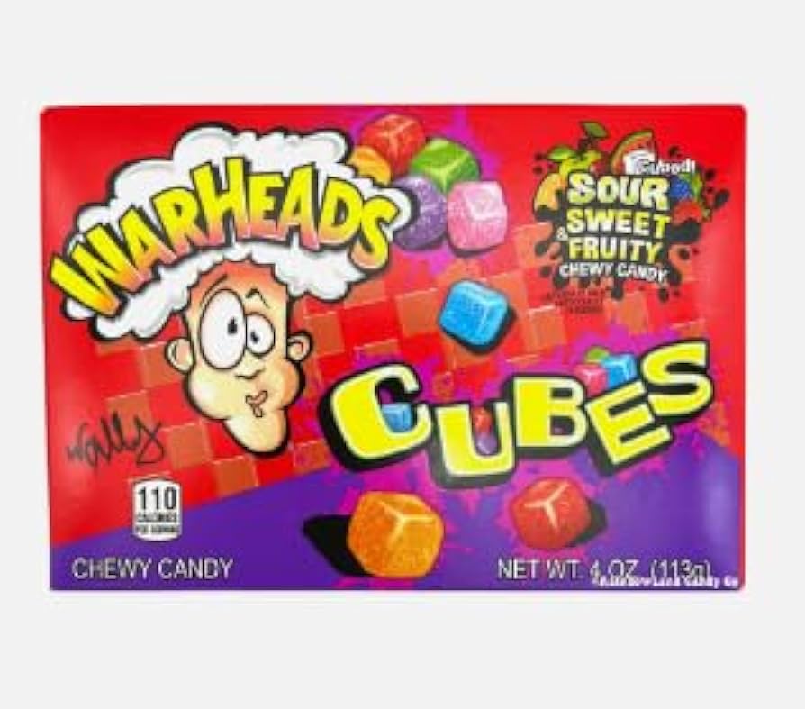 Warheads Cubes Sour & Sweet Fruity Chewy Candy 4 Oz