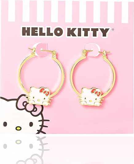 Sanrio Hello Kitty - Aretes De Aro Para Mujer, Chapados En Oro Y Esmaltado, Con Licencia Oficial