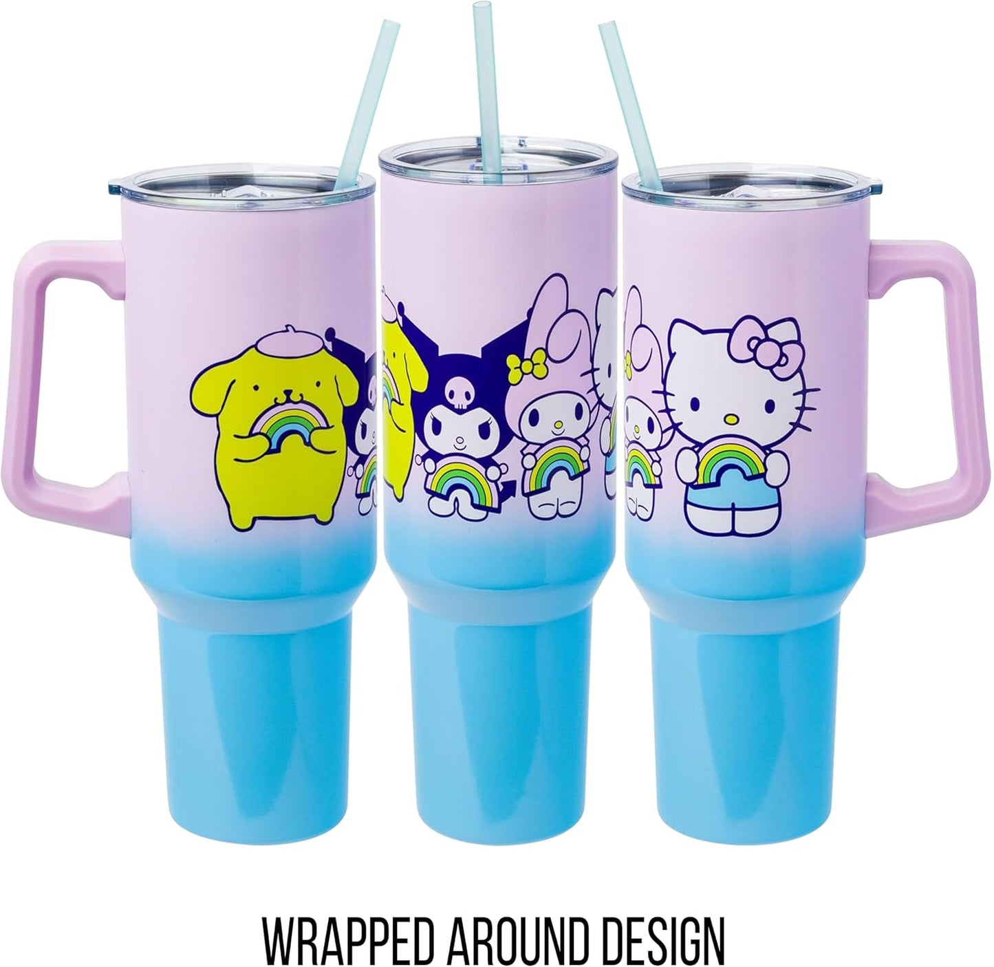 Silver Buffalo Sanrio Hello Kitty And Friends With My Melody, Kuromi Y Pompompurin Rainbow Ombre 40 Oz