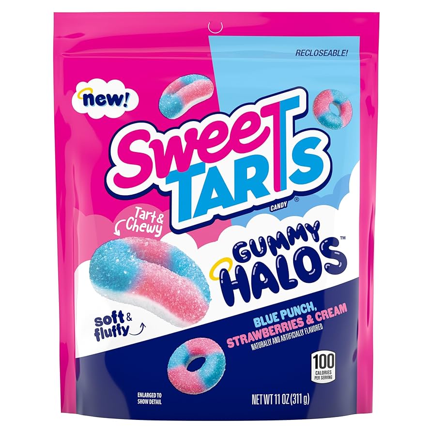 Sweetarts Gummy Halos Blue Punch-Strawberries & Cream 11 Oz