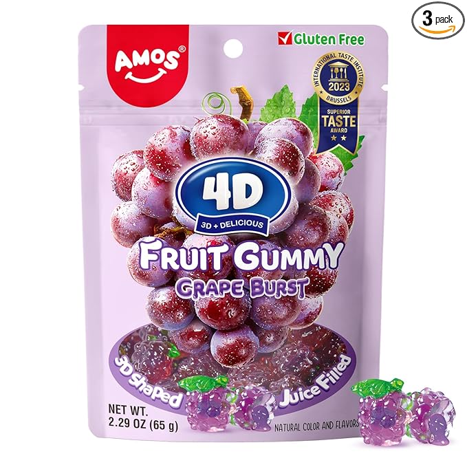Amos 4D Fruit Gummy Juicy Burst Grape 2.29 Oz