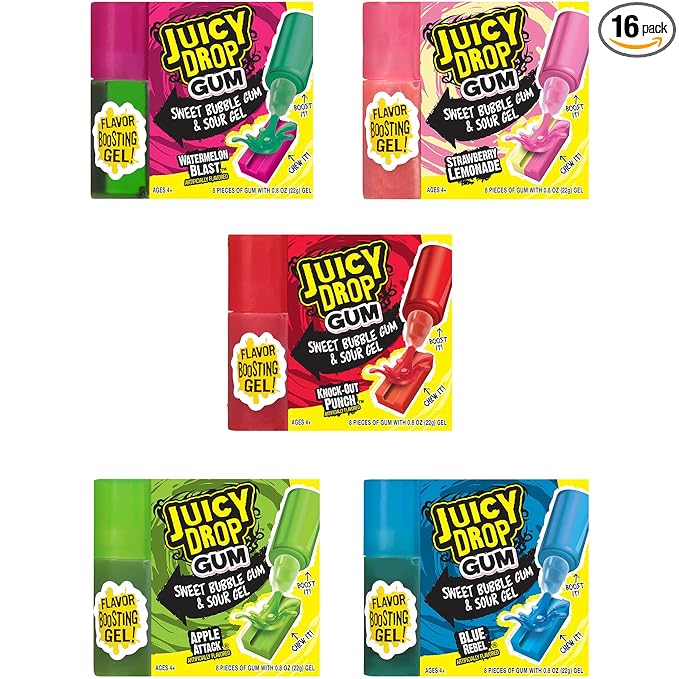 Juicy Drop Gum With Sour Candy Gel 0.8 Oz