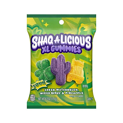 Shaq A Licious Xl Gummies Sour Green Watermelon Mixed Berry & Pineapple 6.2 Oz