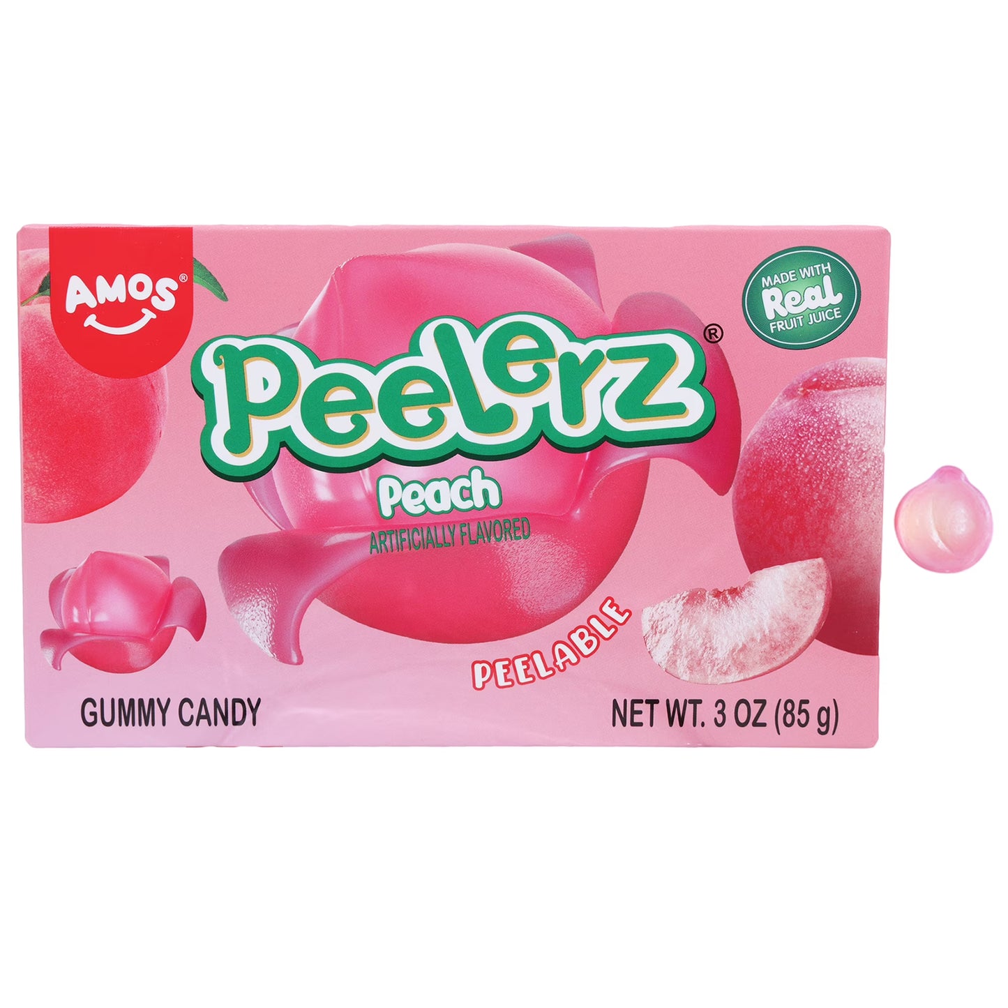 Amos Peelerz Gummy Peach 3 oz caja