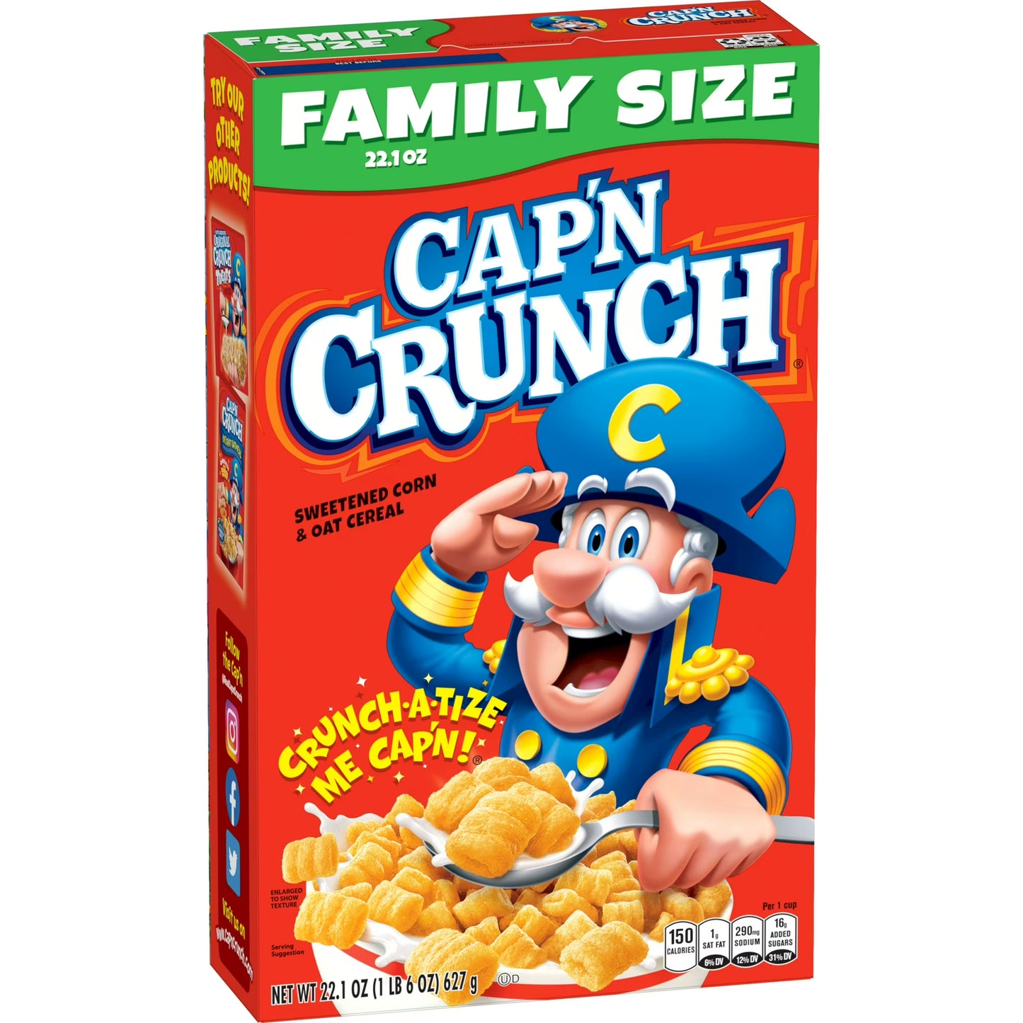 Cap'N Crunch Sweetened Corn N Oat Cereal Family Size 22.1 Oz