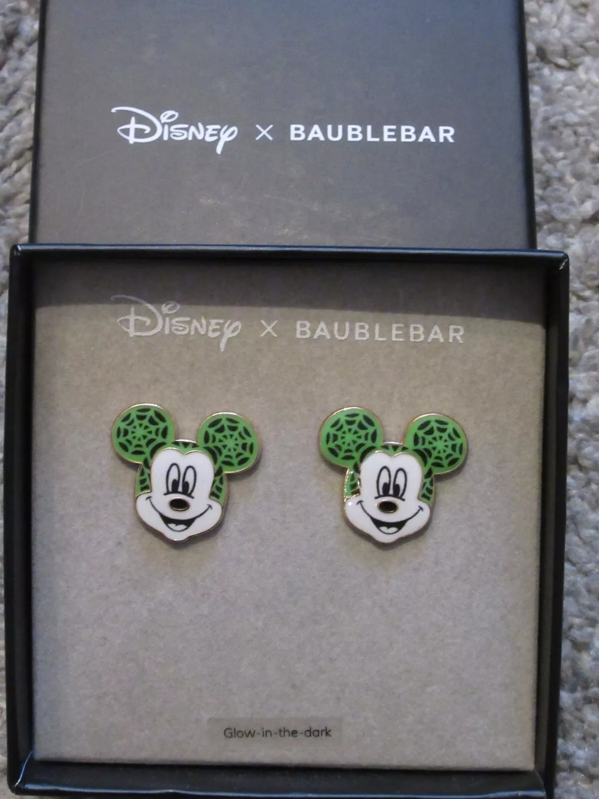 Disney X Baublebar Mickey Mouse Glow In The Dark Spider Web Halloween Earrings