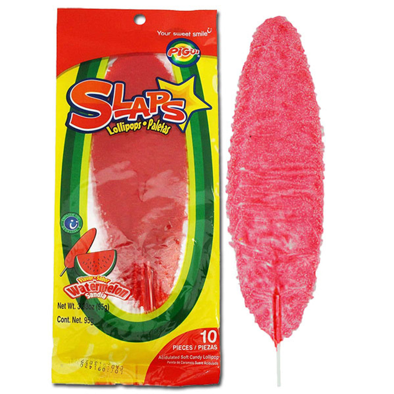 Pigui Slap Lollipops Watermelon 10 Pieces 3.33 Oz