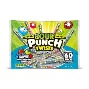 Sour Punch Twists Assorted Flavors 60 Pieces Individually Wrapped Twists 14 Oz