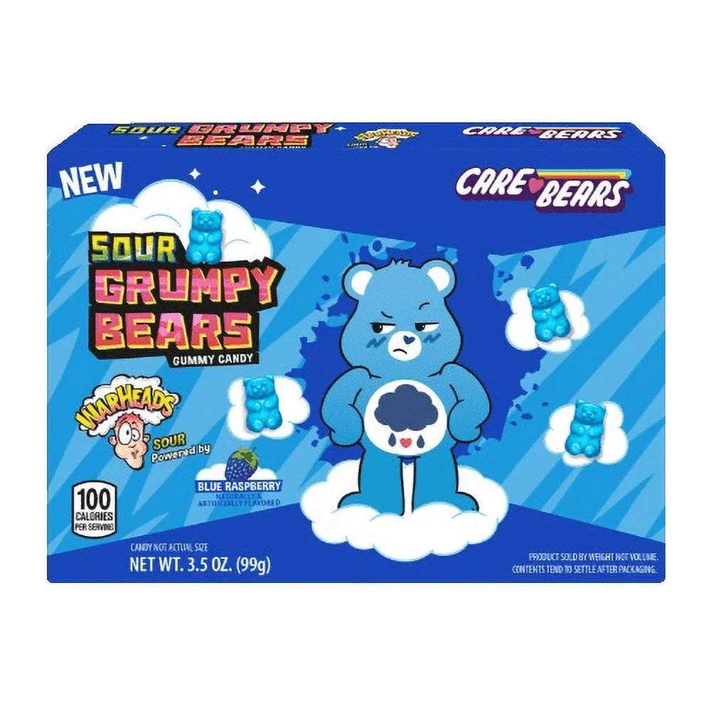 Warheads X Care Bears Sour Grumpy Bears Blue Raspberry Gummy Candy 3.5 Oz