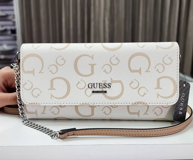 Guess Cardholder Clutch Wallet Crossbody Bag Logo Print w/Detachable Chain Purse