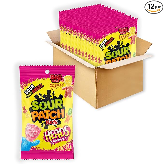 Sour Patch Kids Heads - 2 Flavors In 1 Soft & Chewy Candy 8 Oz