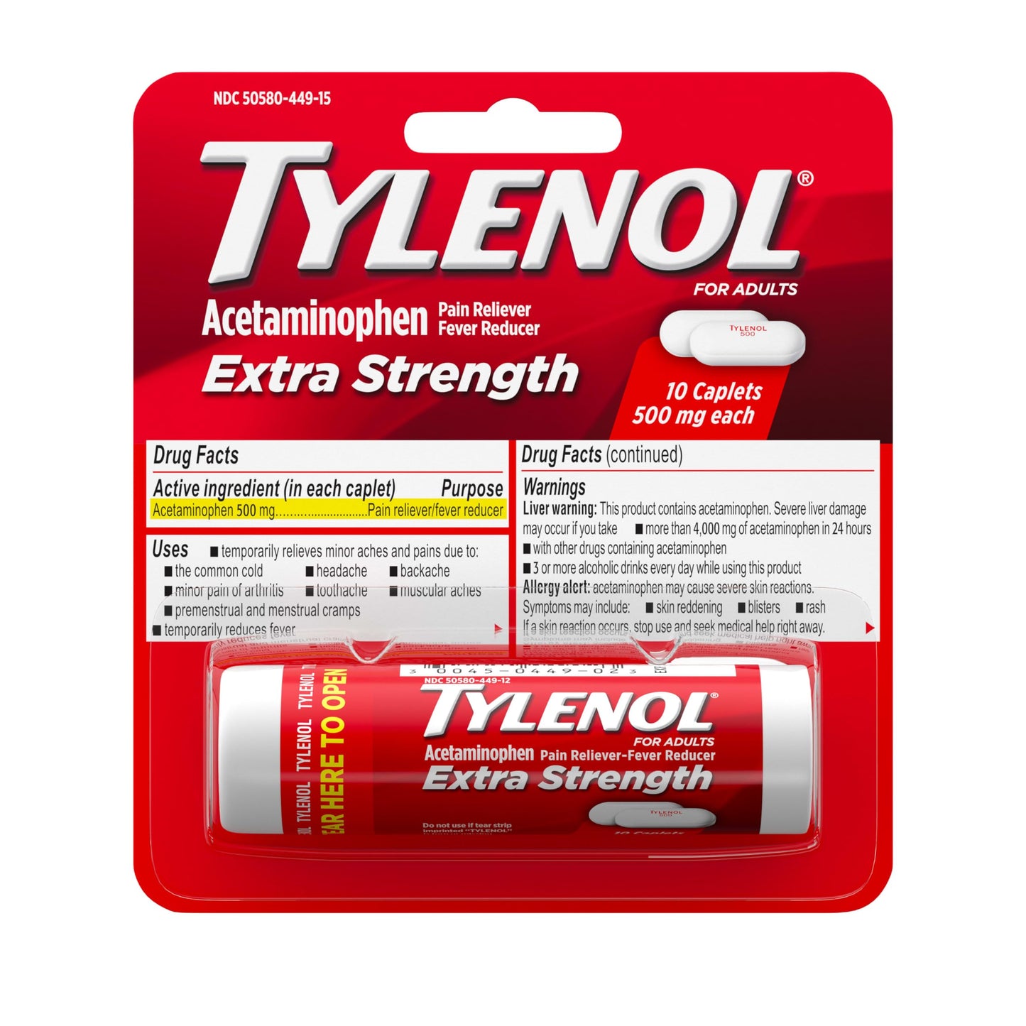 Tylenol Acetaminophen 10 Caplets 500 Mg
