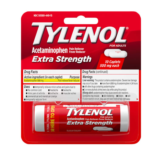 Tylenol Acetaminophen 10 Caplets 500 Mg
