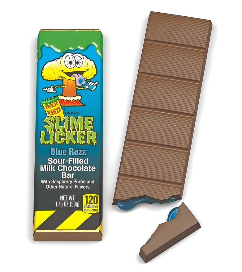Toxic Waste Slime Licker Blue Razz Sour-Filled Milk Chocolate Bar 1.75 Oz