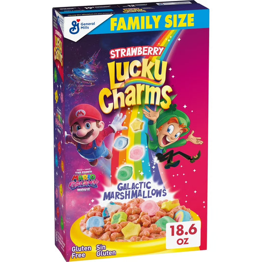 General Mills Lucky Charm Strawberry The Super Mario Galaxy Movie Family Size 18.6 oz