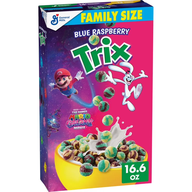 General Mills Trix Blue Raspberry The Super Mario Galaxy Movie Family Size 16.6 oz
