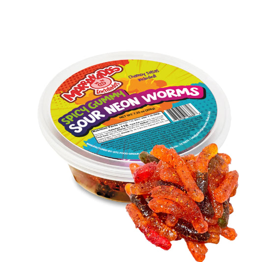 Marranadas Enchilados Spicy Gummy Sour Neon Worms Chamoy Salsas Included 7.5 Oz.
