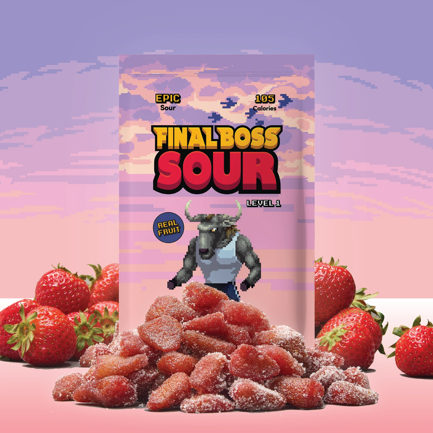 Final Boss Sour Level 1 Sour Strawberries 1.06 Oz