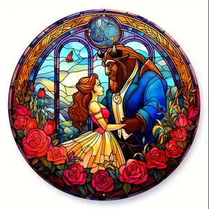 8-Inch Round Glam Style Beauty and the Beast Aluminum Decorative Sign