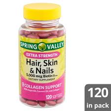 Spring Valley Extra Strength Hair, Skin & Nails 5000 mcg Biotin Collagen Support 120 softgels