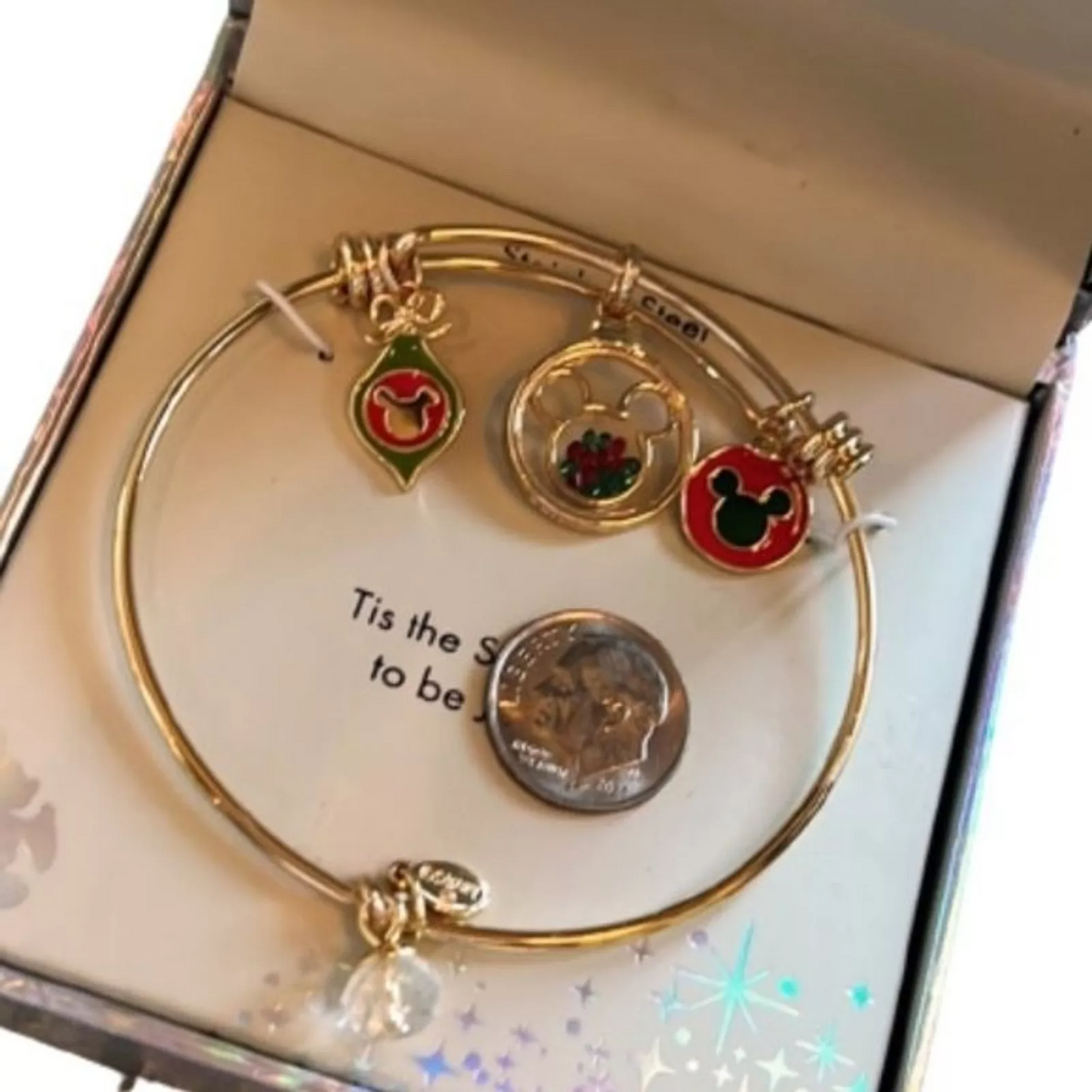 Disney Christmas Mickey Expandable Charm Bangle Bracelet