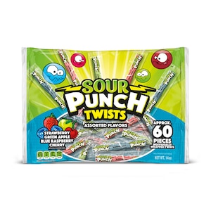 Sour Punch Twists Assorted Flavors 60 pieces Individually Wrapped Twists 14 oz